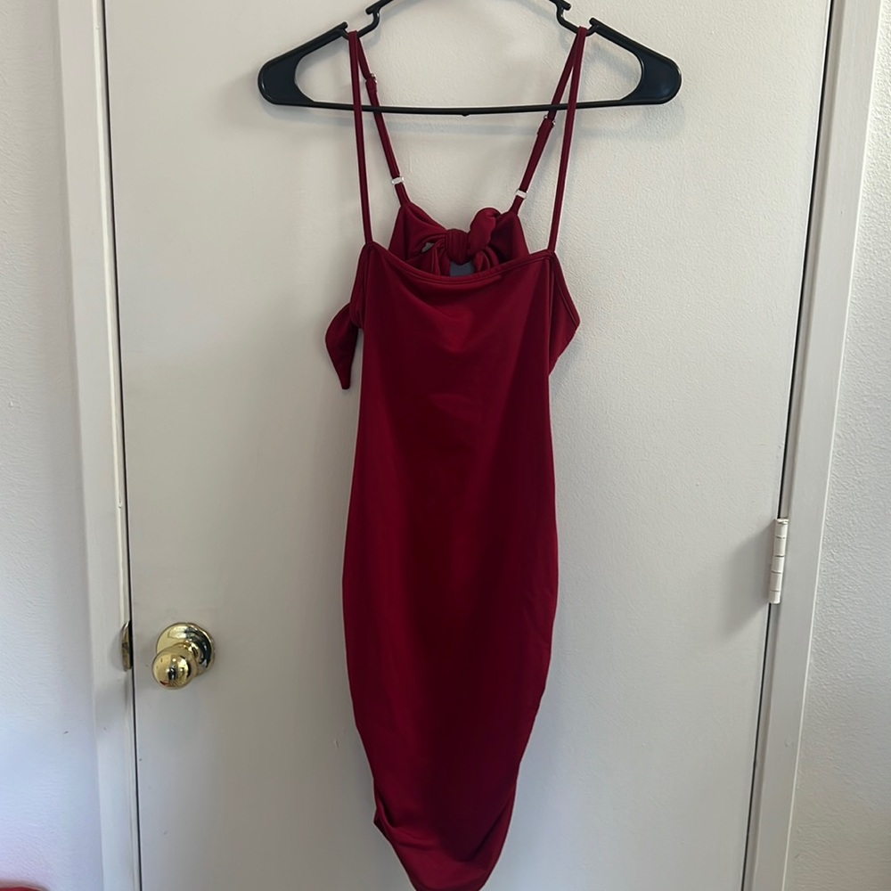 Fitted Open Backed Little Red Dress with Bow Detail in the Back